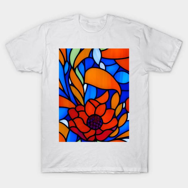 Vibrant Rose Flower Abstract Art - Stained Glass T-Shirt by Artilize